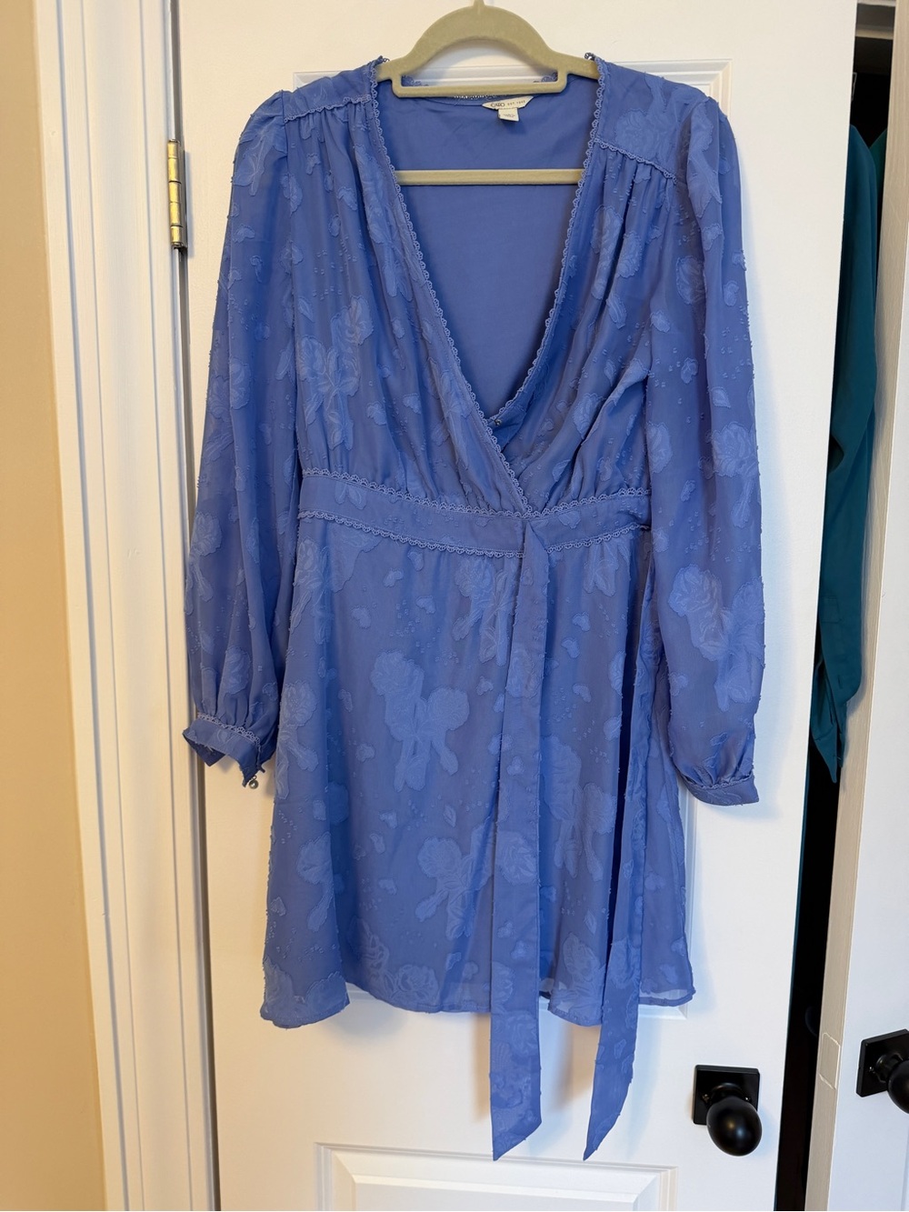 Cato Periwinkle Floral Wrap Dress with Long Sleeves